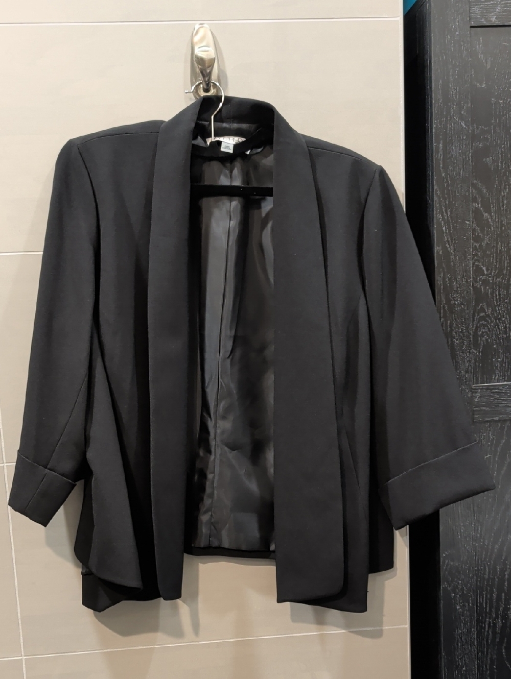 Kasper Black Open-Front Draped Blazer Jacket
